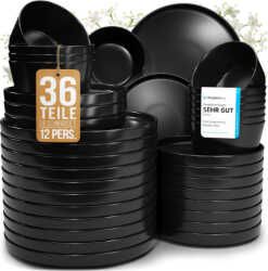 Pure Living Geschirrset Manhattan 36 tlg. schwarz matt für 79,95€ statt 199,95€