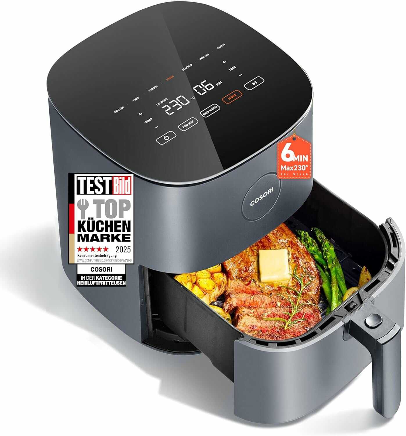COSORI Airfryer, 7 in 1 Heissluftfritteuse, Max 230℃ & 55dB leise Heißluftfritteuse für 69,99€ PVG 122,75€