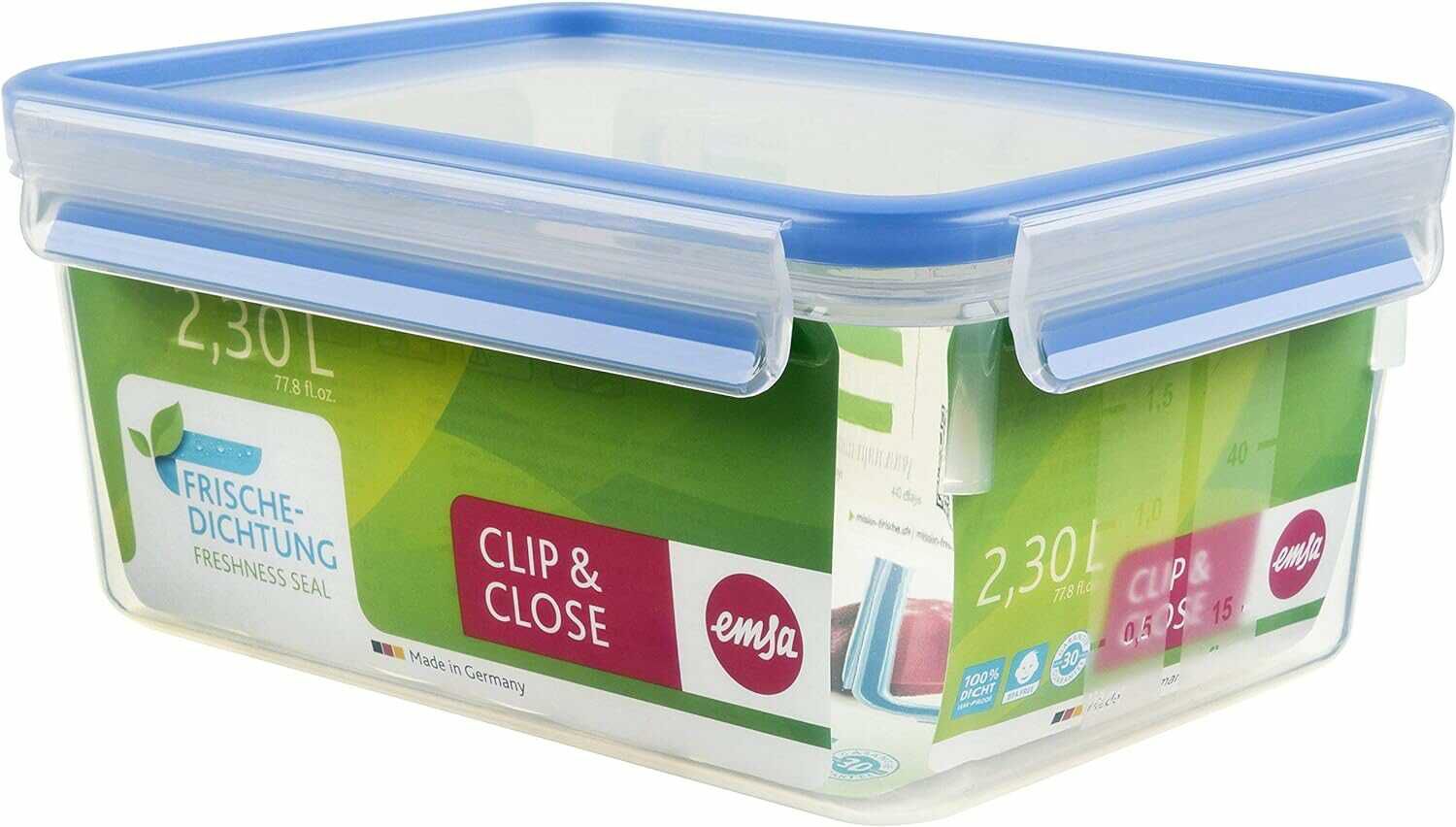 Emsa Clip & Close Frischhaltedose – 2,2 L – Rechteckig & 100 % dicht 5,99€ statt  8,99€