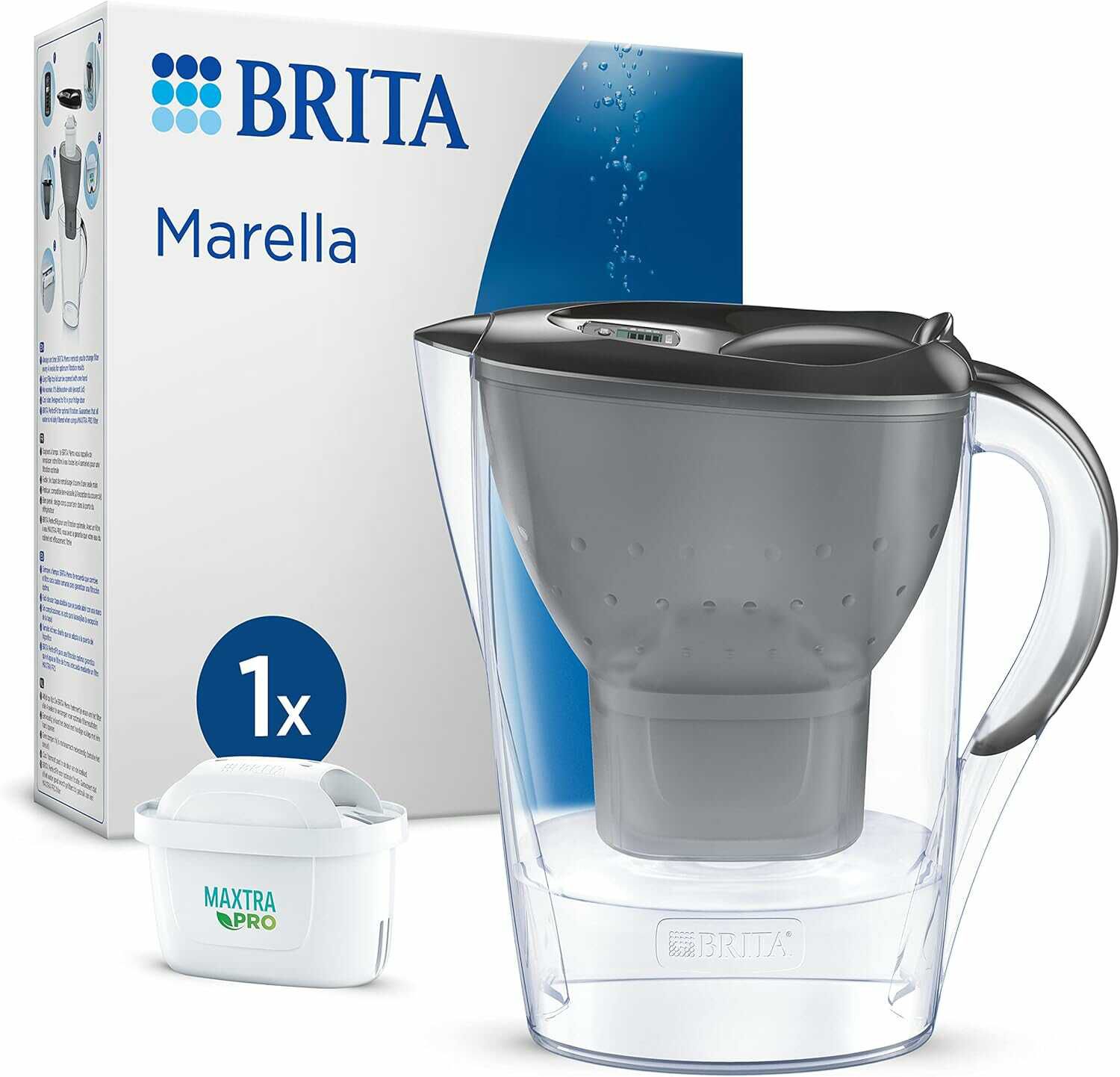 BRITA Wasserfilter Kanne Marella graphit (2, 4l) inkl. 1x MAXTRA PRO All in 1 Kartusche 17,99€ statt  24,99€