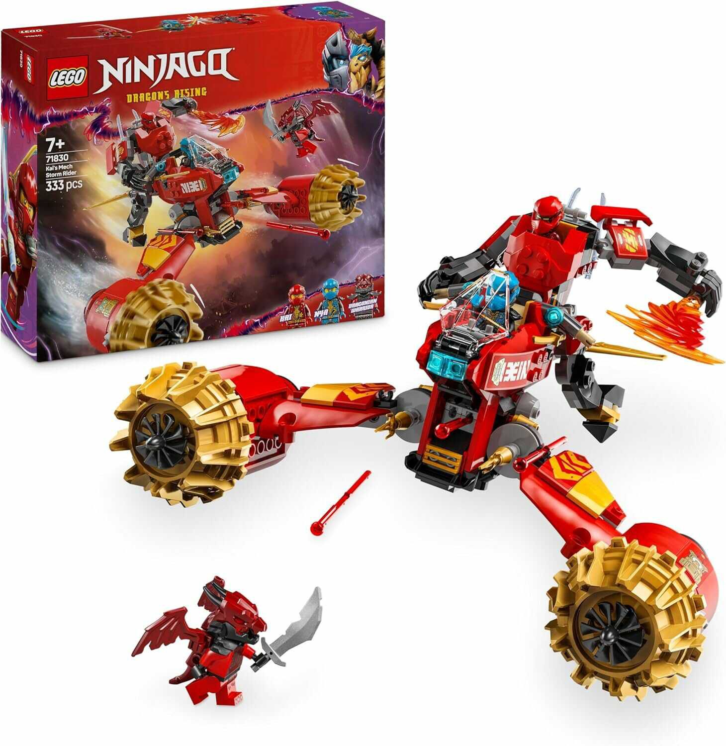 LEGO NINJAGO Kais Sturmreiter Mech   Fliegendes Motorrad Spielzeug mit 3 Minifiguren  Für 26,99€ PVG 31,98€