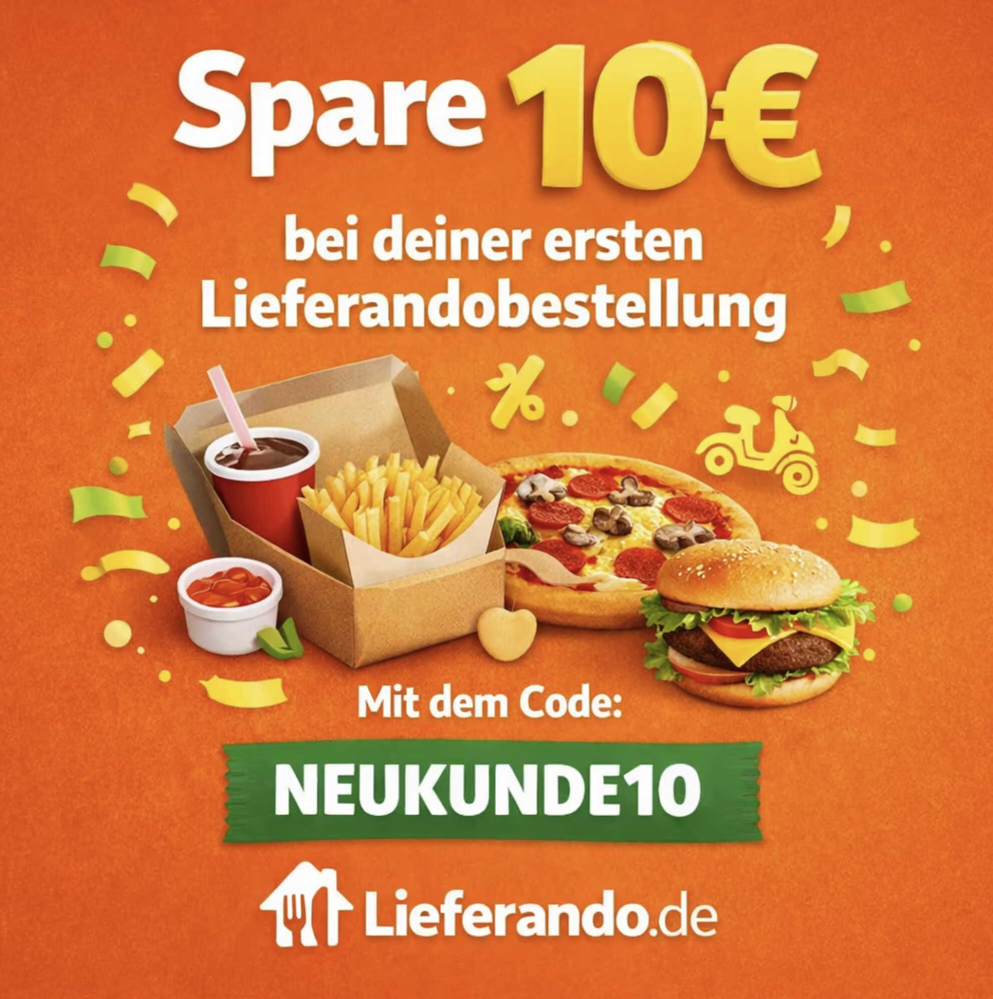 Lieferando: 10€ Gutschein für Neukunden (MBW 20€)