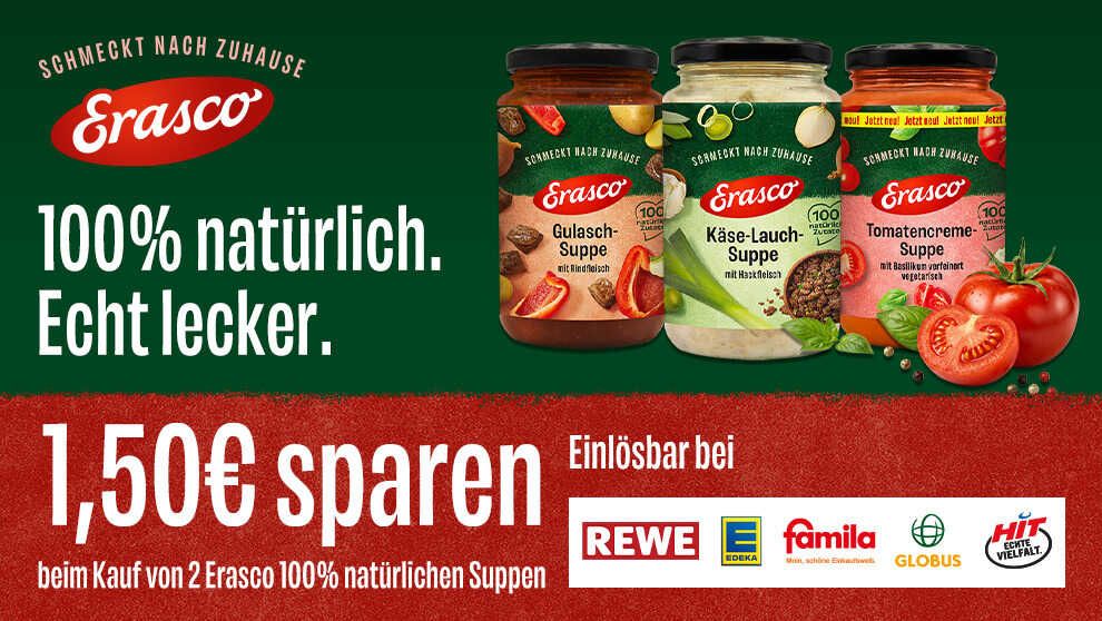1,50€ Cashback Erasco Suppen im Glas 1,50€ Cashback Erasco Suppen im Glas