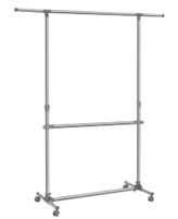 SONGMICS Kleiderständer Garderobenständer mit Rollen | höhenverstellbar 113 198 cm, Edelstahl plattierte Rohre, bis zu 25 kg/Stange, LLR401