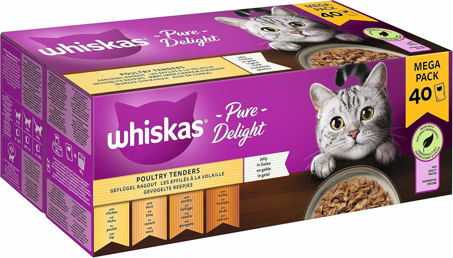 Whiskas 1+ Katzennassfutter Ragout Geflügel Auswahl in Gelee, 40x85g 11,20€ statt  16,89€