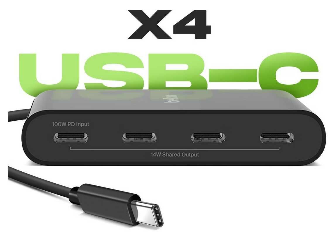Belkin Connect USB C /4 Port USB C Hub (Datentransfer mit bis zu 10 Gbit/s, Laden per Passthrough mit bis zu 100 W PD / 85 W PD zum Host) für 23,90€ statt 34,45€