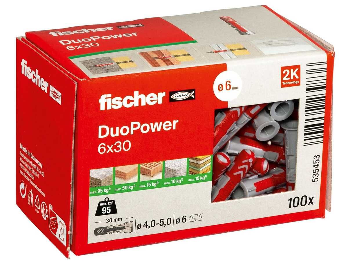 [Prime] fischer DuoPower 6 x 30, Universaldübel, 100 Stück   4,49€ statt 8,59€