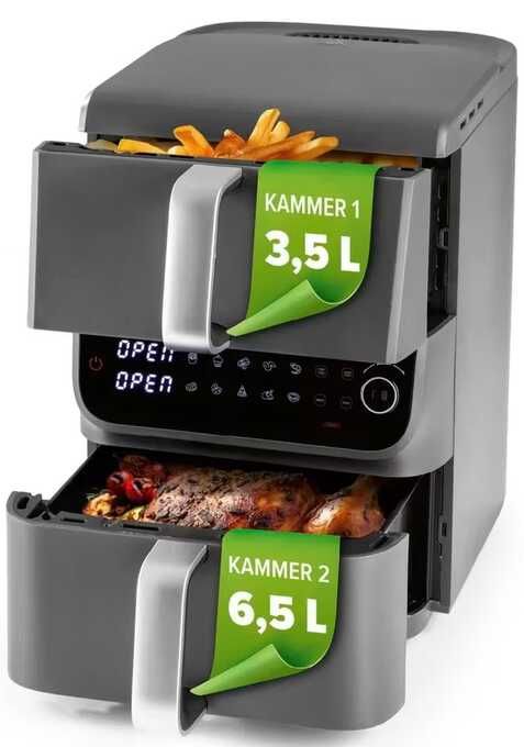 GOURMETmaxx Heißluftfritteuse 16404 Doppelkammer Doppelkorb Vertikal Dual Airfryer 10L GOURMETmaxx Heißluftfritteuse 16404 Doppelkammer Doppelkorb Vertikal Dual Airfryer 10L