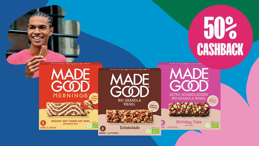 50% Cashback MadeGood Müsli- & Haferriegel Multipacks 50% Cashback MadeGood Müsli & Haferriegel Multipacks