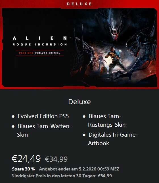 Alien: Rogue Incursion   Evolved Edition Deluxe (PlayStation 5   ohne VR) für 24,49€ statt 34,99€