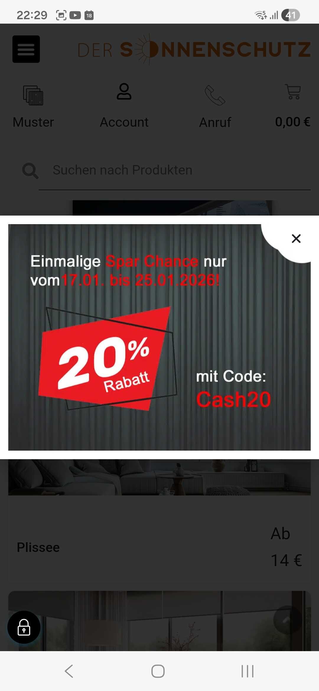 20% auf alles bei dersonnenschutz.de z.B. Plissee Plisseero Tec 63 x 70 cm für 34,50 € anstatt 44,00 €