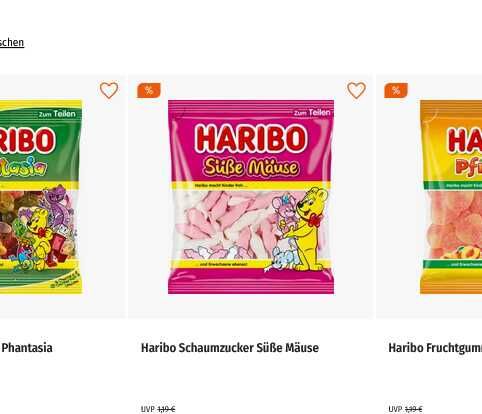 (Müller App)  Haribo   große Auswahl verschiedene Sorten, je 160   175g . Filiallieferung0,69€ statt 1,19€