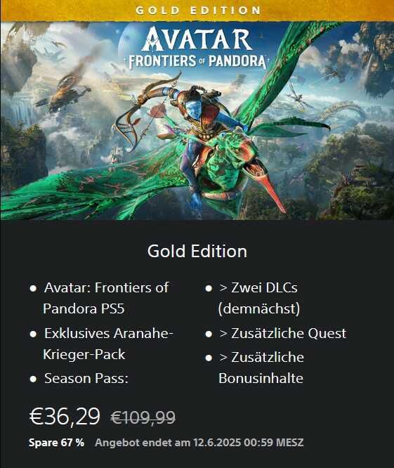 Avatar: Frontiers of Pandora   Gold Edition (PlayStation 5) für 36,29€ statt 67,45€