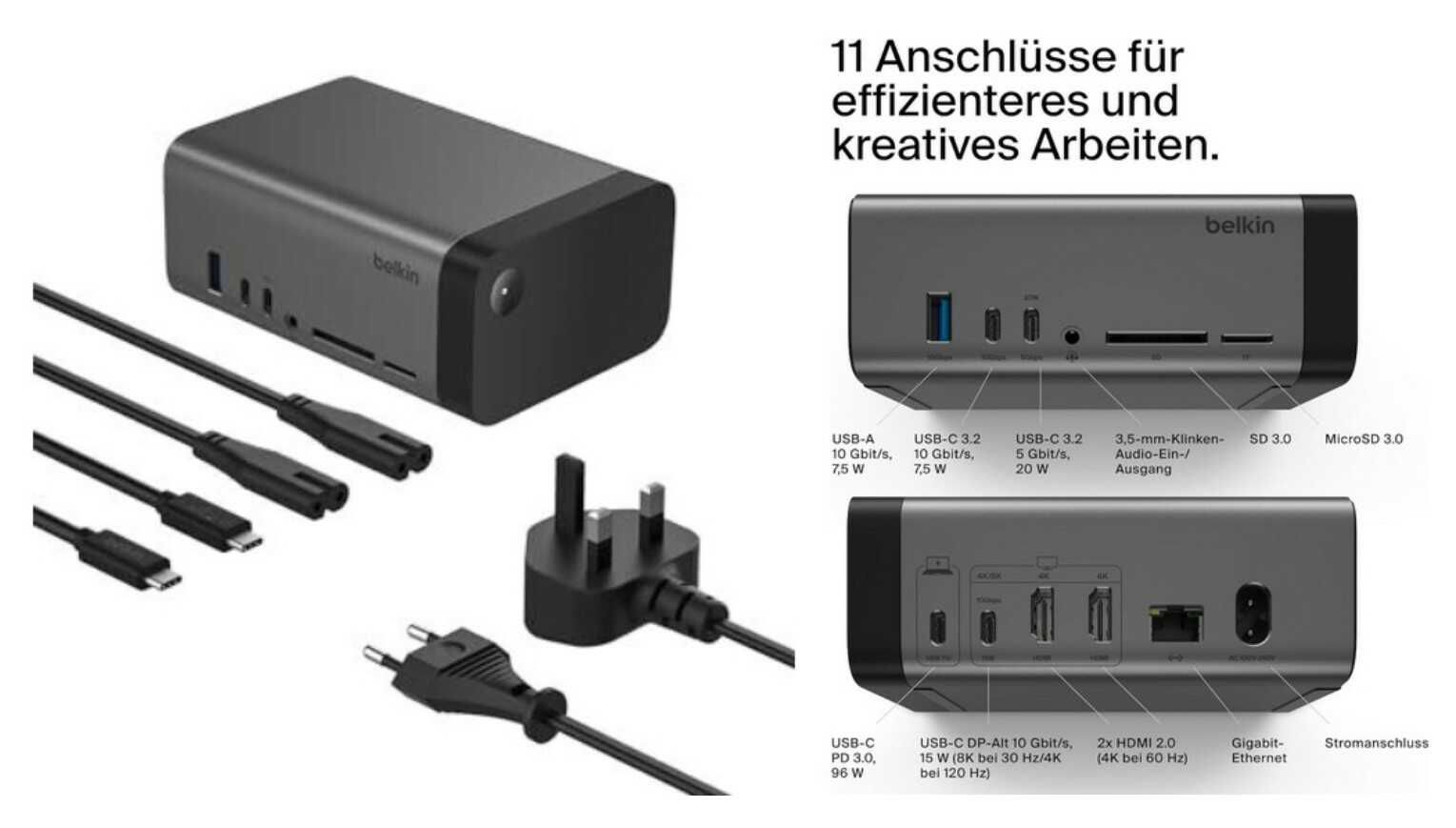 Belkin Connect USB C 11 in 1 Pro GaN Docking Station (150 W) für 170,99€ statt 188€