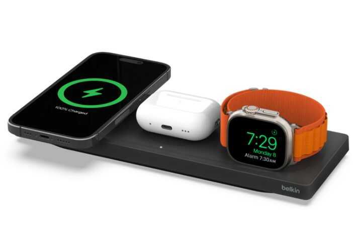 Belkin Drahtloses 3 in 1 Ladepad mit MagSafe (15W ) | Schnelladen bestimmter Apple Watch Modelle möglich | für 102,98€ statt 133,89€