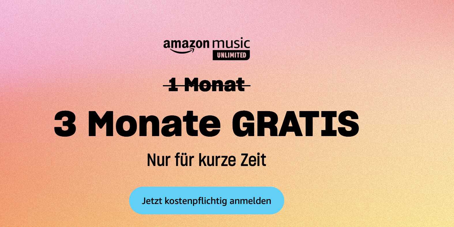 Amazon Music Unlimited 3 Monate gratis testen (statt 33€)
