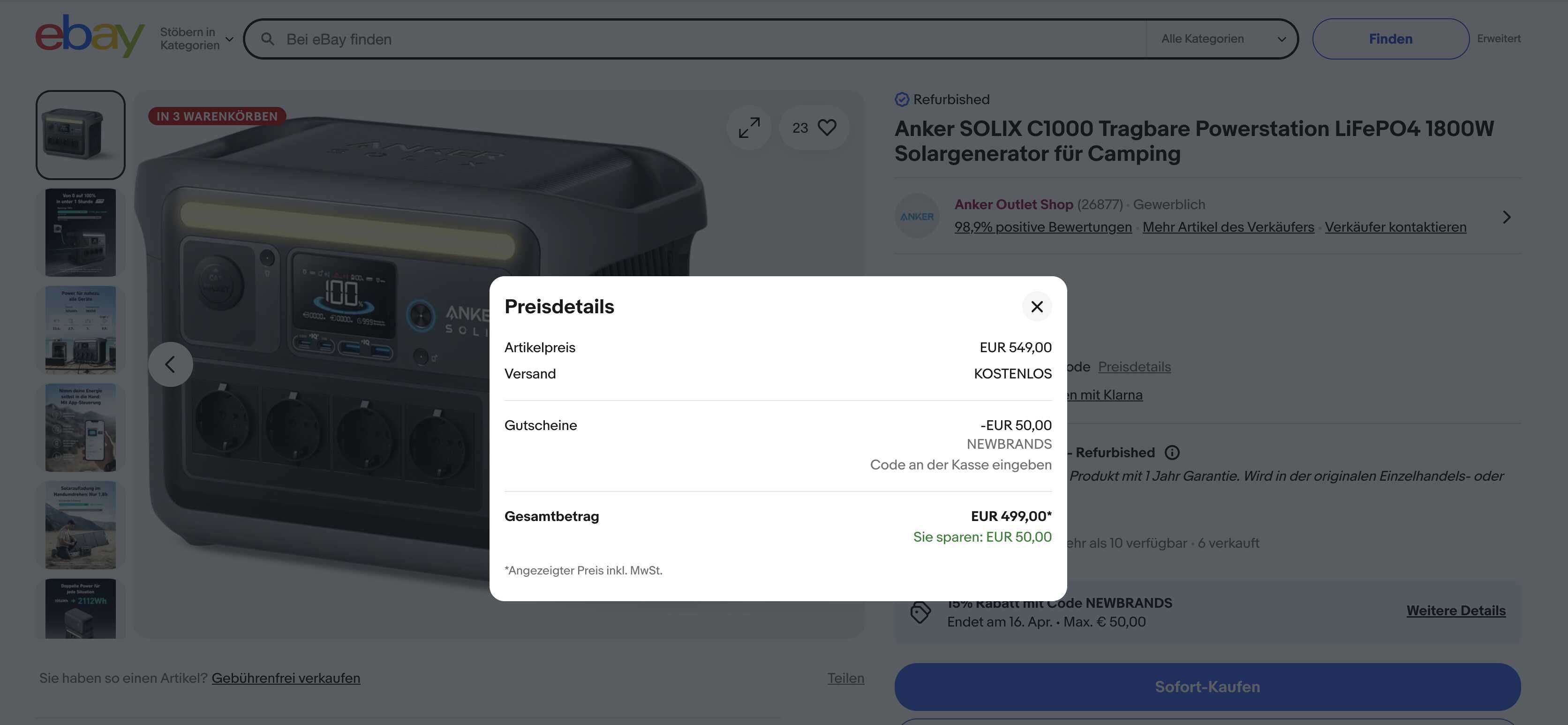 ANKER Outlet Artikel nochmal reduziert mit code NEWBRANDS