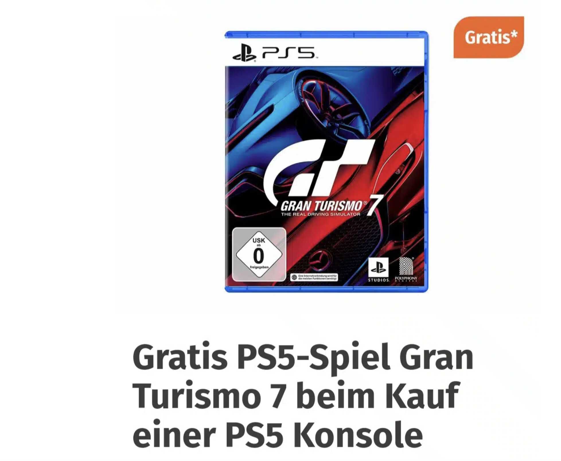 Gratis PS5 Spiel Gran Turismo 7 beim Kauf einer PS5 Konsole (Müller App)