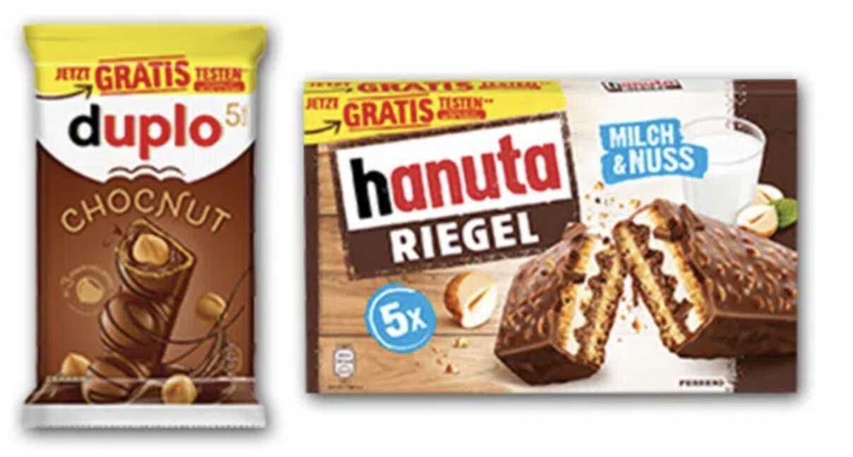 hanuta Riegel und/oder duplo Chocnut gratis testen Aktionszeitraum: 14.07. – 31.12.2025
