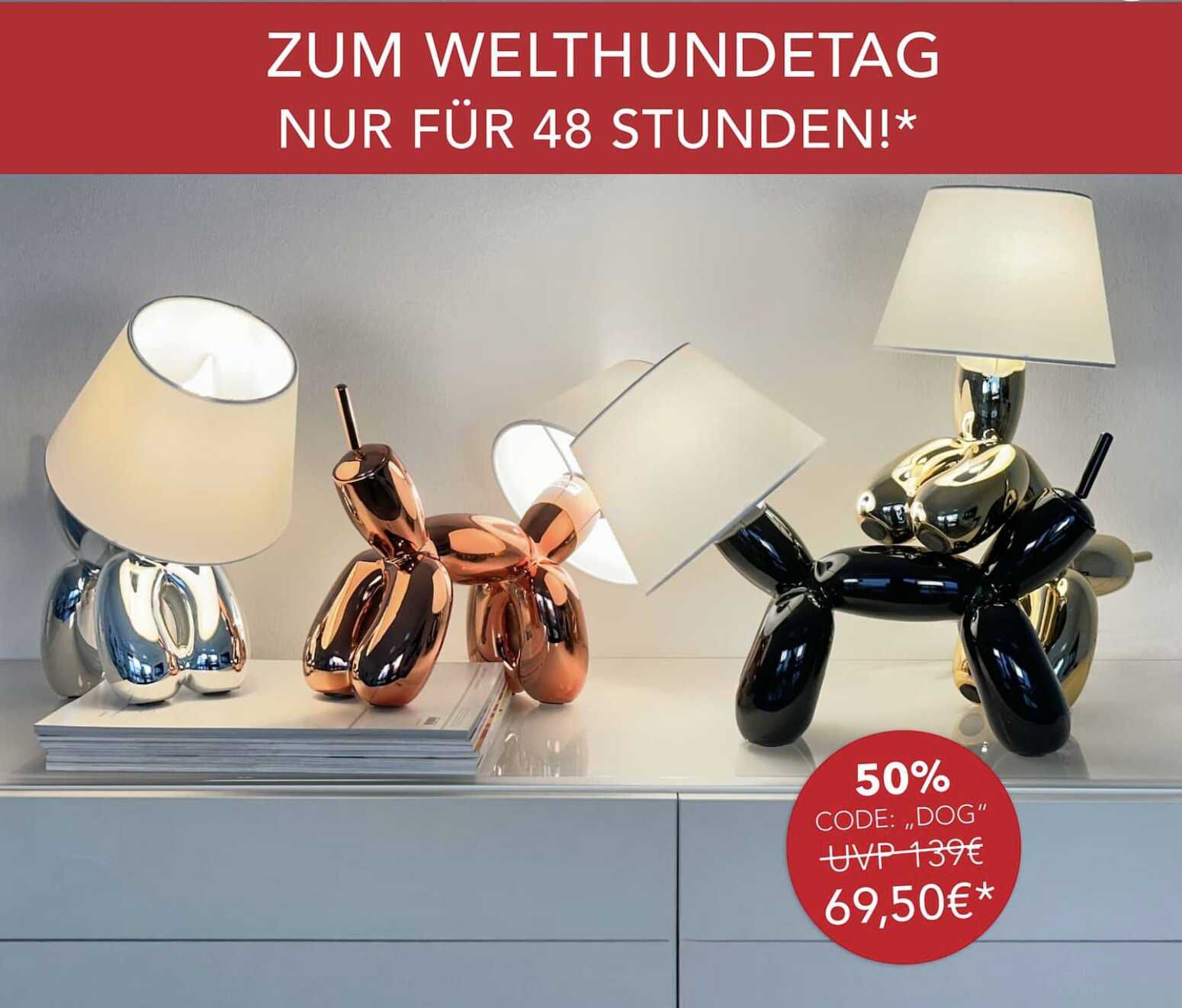 Designer Lampe Doggy in 4 Farben zum Welthundetag für 69,50 €  (idealo 119 €) Designer Lampe Doggy in 4 Farben zum Welthundetag für 69,50 €  (idealo 119 €)