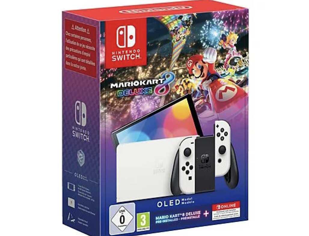 NINTENDO Switch™ – OLED-Modell (weiß) + Mario Kart 8 Deluxe + Nintendo Switch Online – 12-monatige (365-tägige) Einzelmitgliedschaft  Für 251,26€ PVG 313,00€ NINTENDO Switch™ – OLED Modell (weiß) + Mario Kart 8 Deluxe + Nintendo Switch Online – 12 monatige (365 tägige) Einzelmitgliedschaft  Für 251,26€ PVG 313,00€