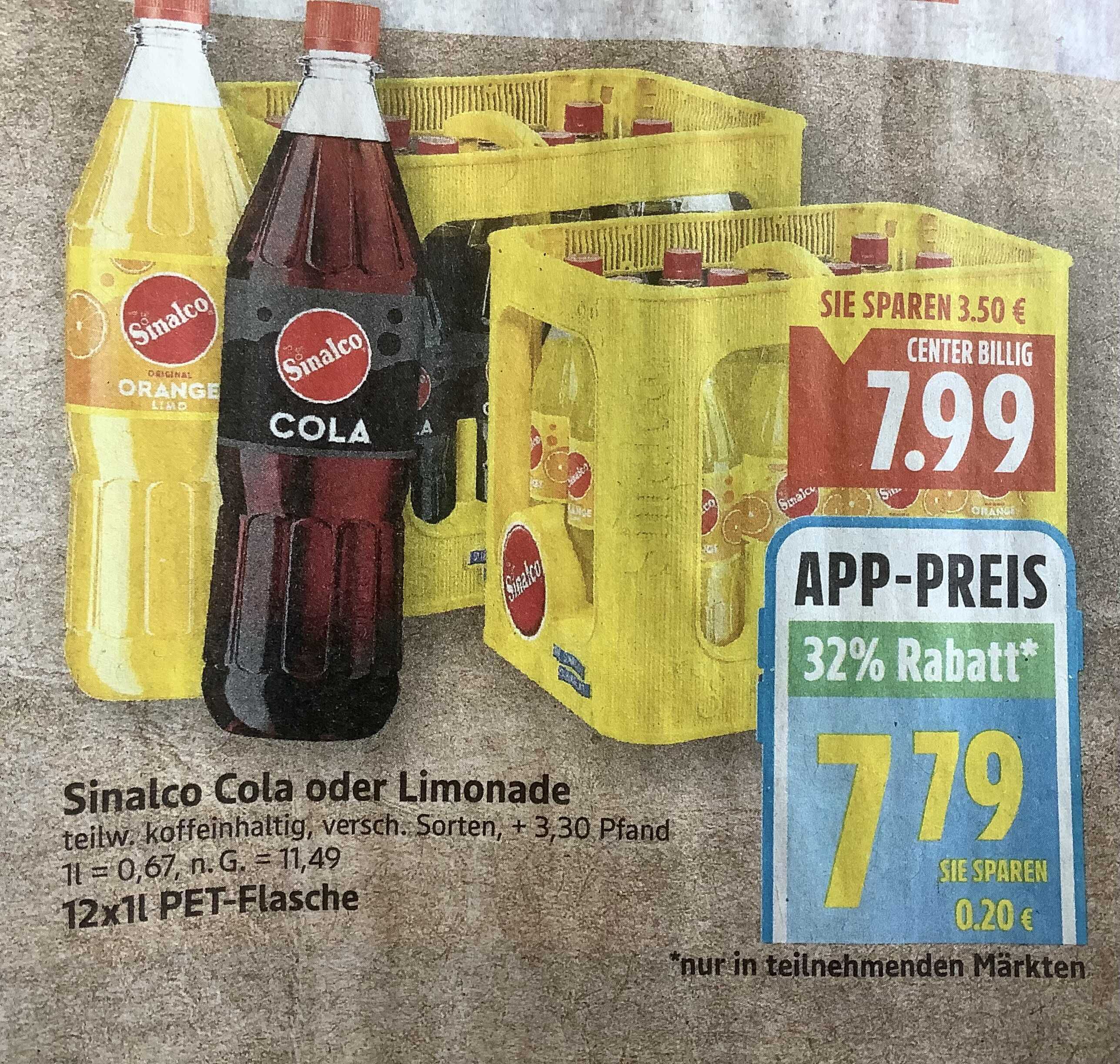 Sinalco Cola oder Limonade 12x1L PET Flasche für 7,79€ anstatt 11,49€ bei Edeka Minden Hannover