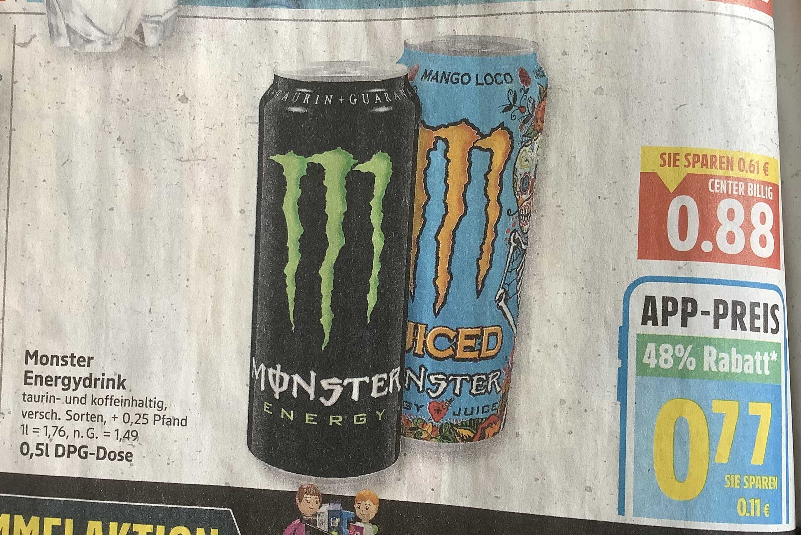Monster 0,5l Dose für 77 Cent anstatt 1,49€ bei edeka Minden Hannover