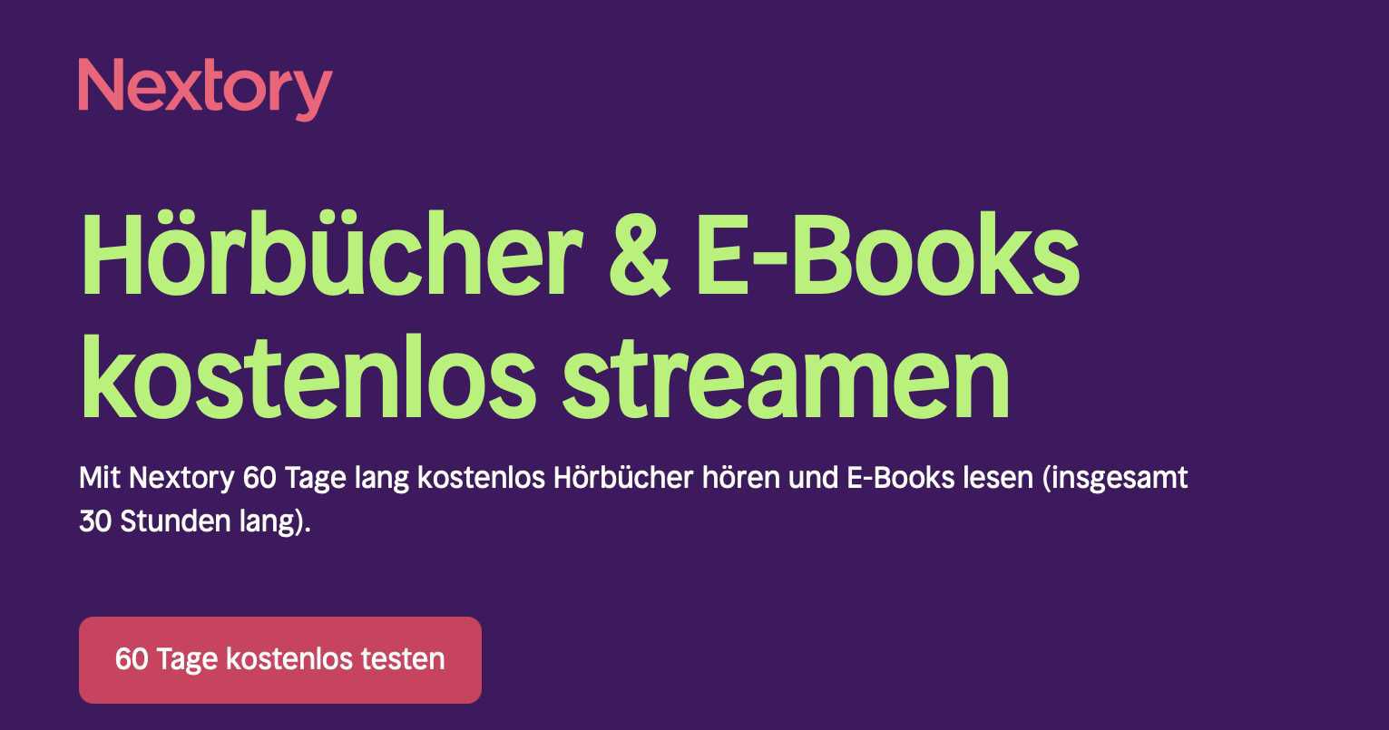 Nextory 60 Tage lang kostenlos testen – 500.000 E-Books & Hörbücher Nextory 60 Tage lang kostenlos testen – 500.000 E Books & Hörbücher