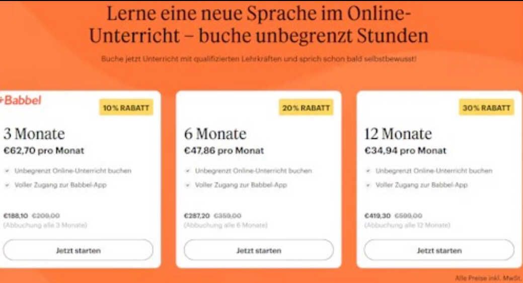 Babbel Live Angebot: Bis zu 30% Rabatt   Sprachen lernen im Online Unterricht, ab 35€/Monat
