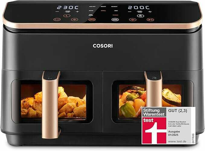 COSORI Heißluftfritteuse 2 Kammern, Airfryer Testsieger der Stiftung Warentest, 6 in 1 Dual Zone Air fryer 8,5 L  für 139,99€ PVG 187€