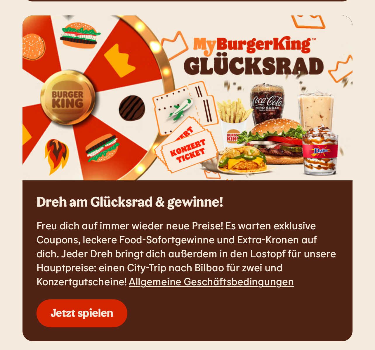 Burger Kong Glücksrad in der BK App