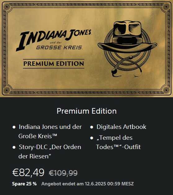 Indiana Jones und der Große Kreis   Premium Edition (PlayStation 5) für 82,49€ statt 103,39€
