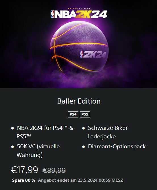 NBA 2K24   Baller Edition (PS4 / PS5) für 17,99€ statt 89,99€