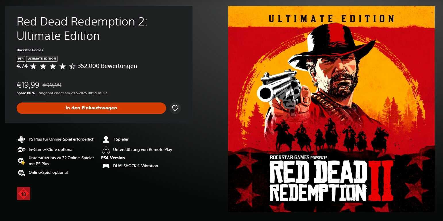 Red Dead Redemption 2: Ultimate Edition (PlayStation 4) für 19,99€ statt 36,98€