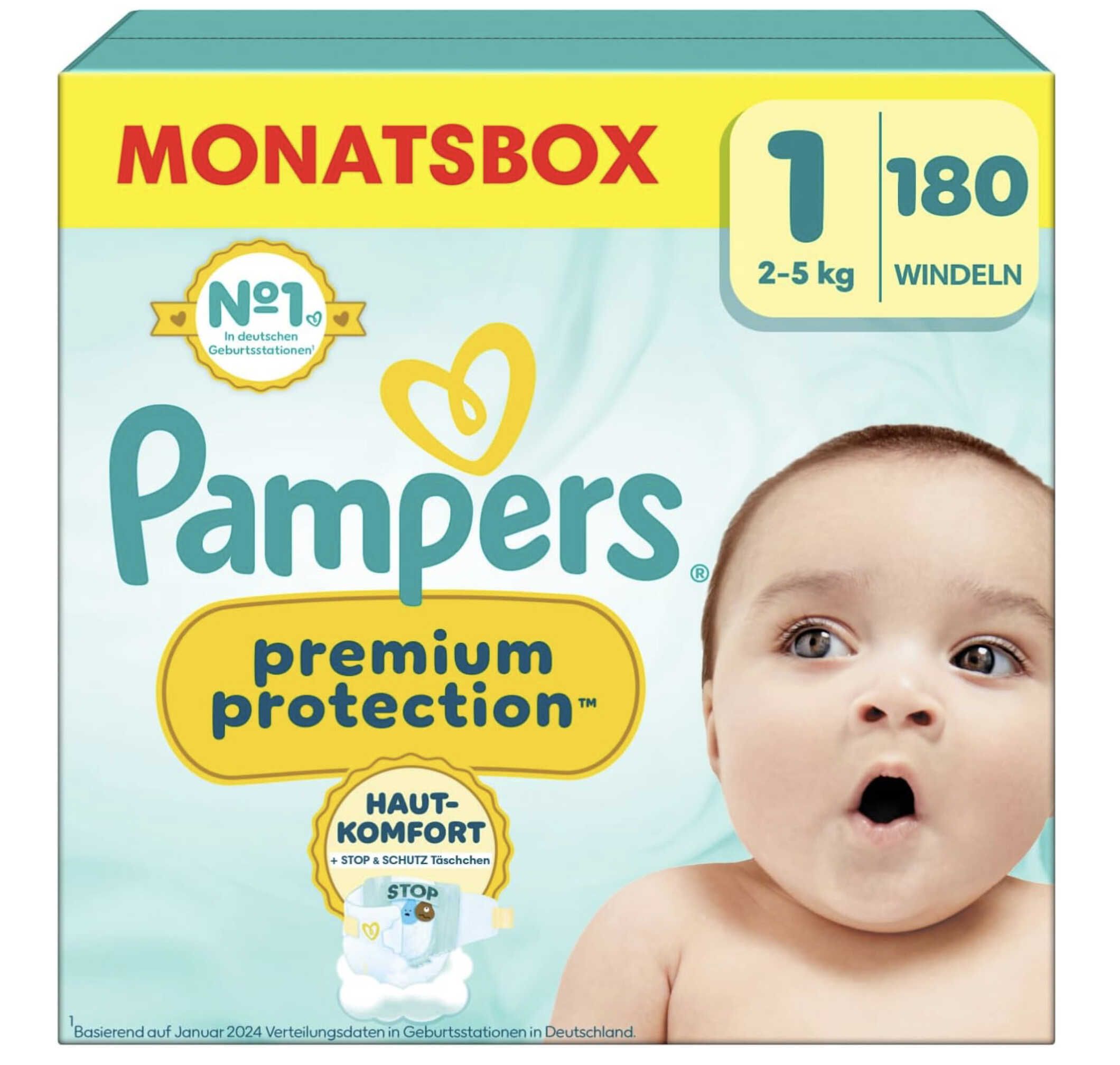 180er Pampers Premium Protection Größe 1, 2kg 5kg ab 23,25€ statt 36,95€