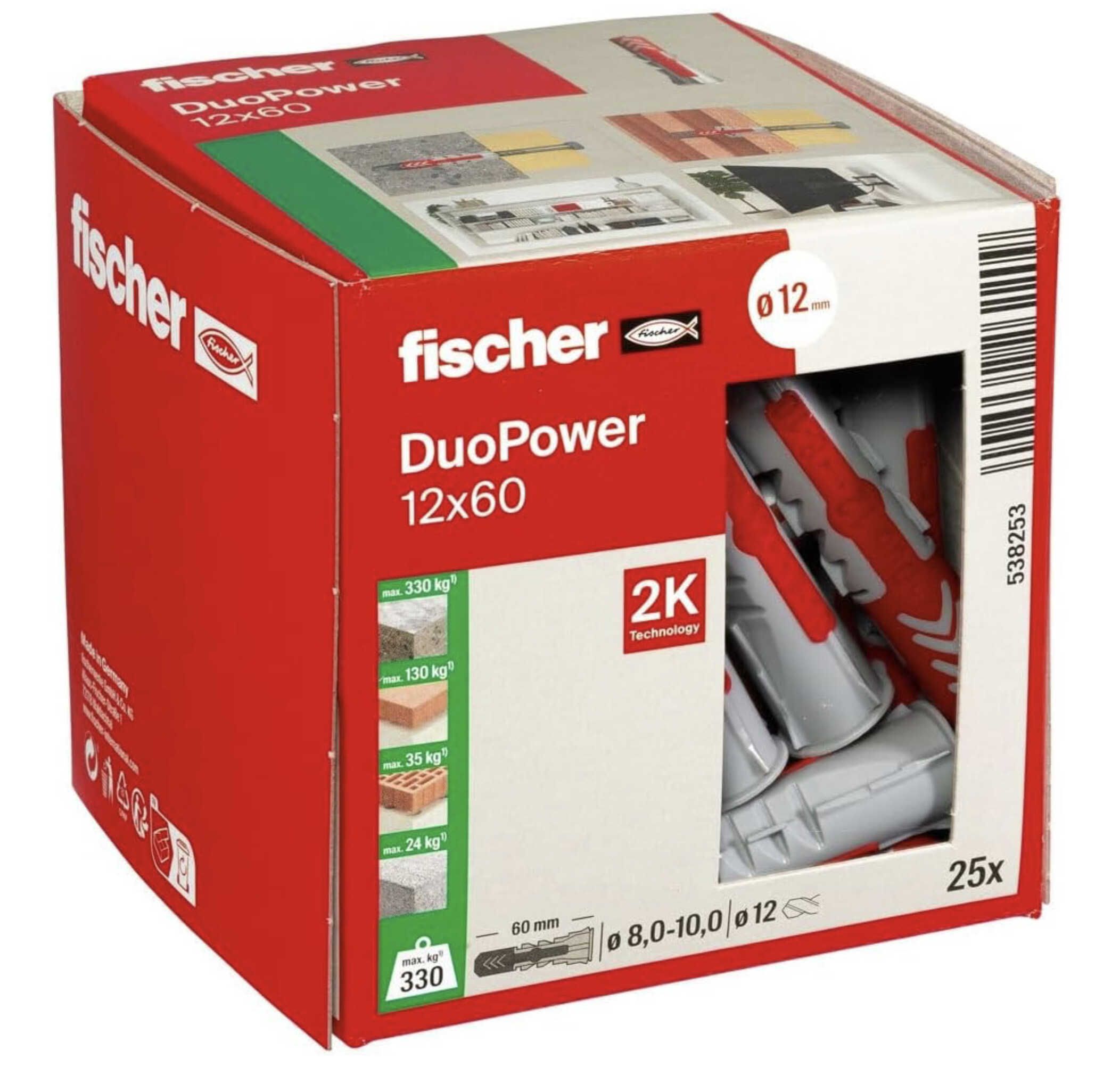 25er Pack fischer DuoPower 12 x 60, Universaldübel für 5,59€ statt 10,44€