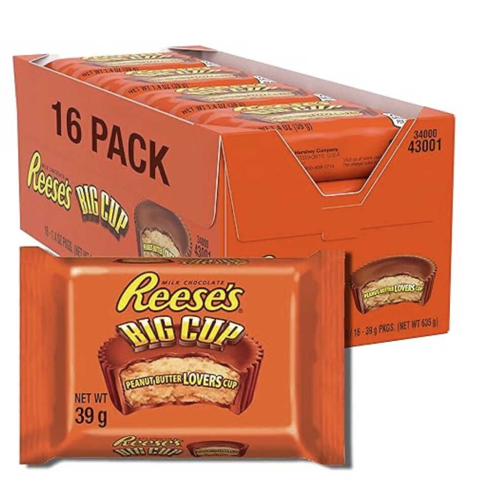 16x Reeses Big Cup Standard Bar   Großer Erdnussbutter Cup Riegel für 13,59€ statt 17,11€