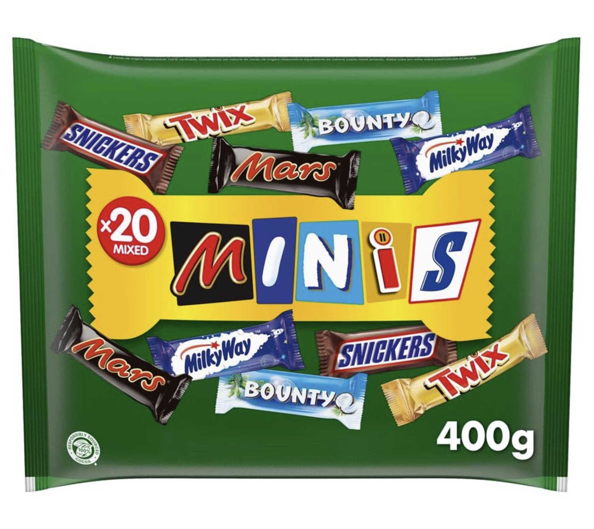 400g Mixed Minis Beutel, Mars, Snickers, Bounty, Twix, Milky Way & mehr für 3,70€ statt 5,87€ 400g Mixed Minis Beutel, Mars, Snickers, Bounty, Twix, Milky Way & mehr für 3,70€ statt 5,87€