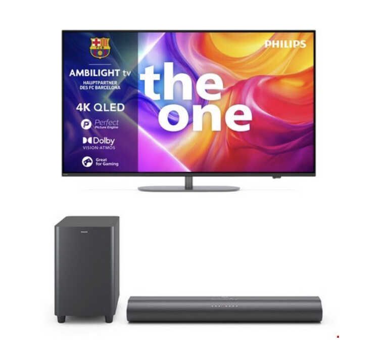 Philips 65PUS9060/12 The One 164 cm (65) QLED Ambilight TV grau inkl. TAB6100/10 Soundbar mit Subwoofer für 777€ statt 923,26€