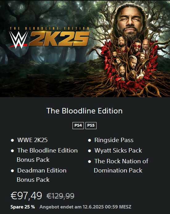 WWE 2K25 Wrestling   The Bloodline Edition (PlayStation 5) für 97,49€ statt 129,99€
