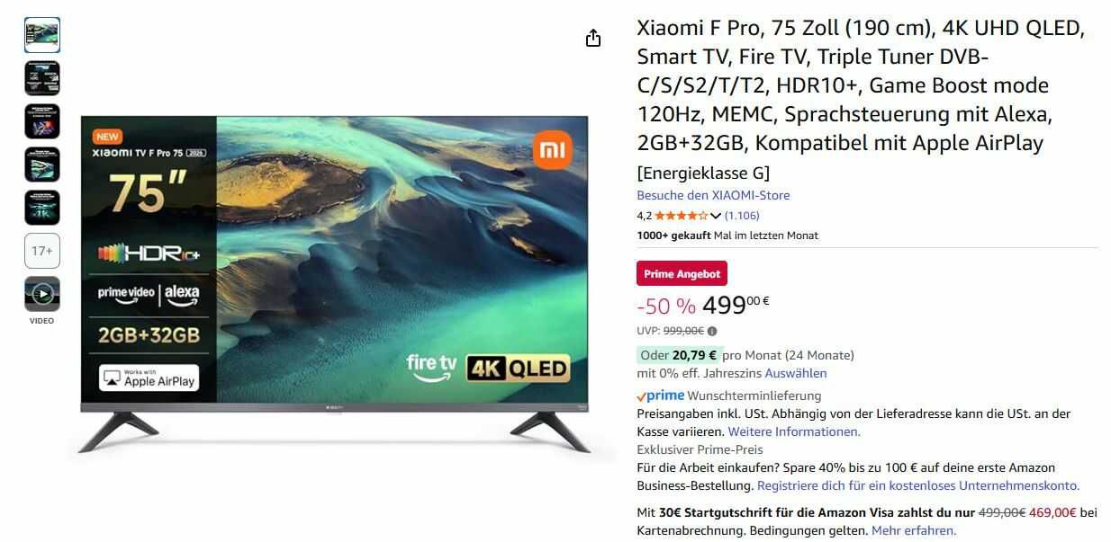 Xiaomi F Pro, 75 Zoll (190 cm) Xiaomi F Pro, 75 Zoll (190 cm)