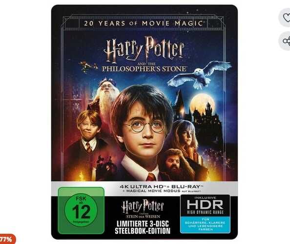 Harry Potter und der Stein der Weisen   Steelbook (4K Ultra HD) 7,94€ statt 22,97€