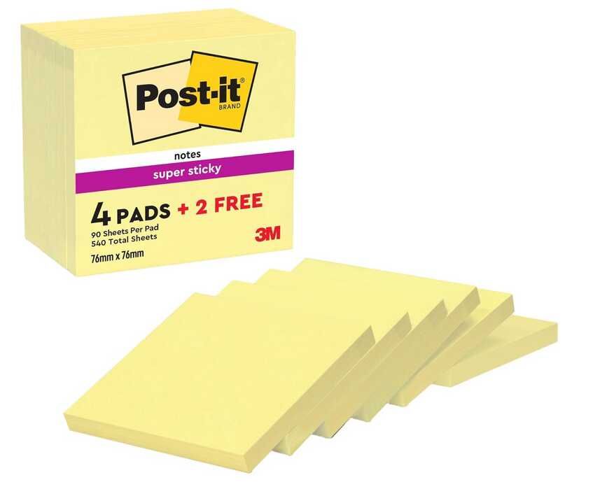 [Prime Spar Abo] Post it Super Sticky Notes Kanariengelb, 6 Blöcke   4,90€ statt 9,74€