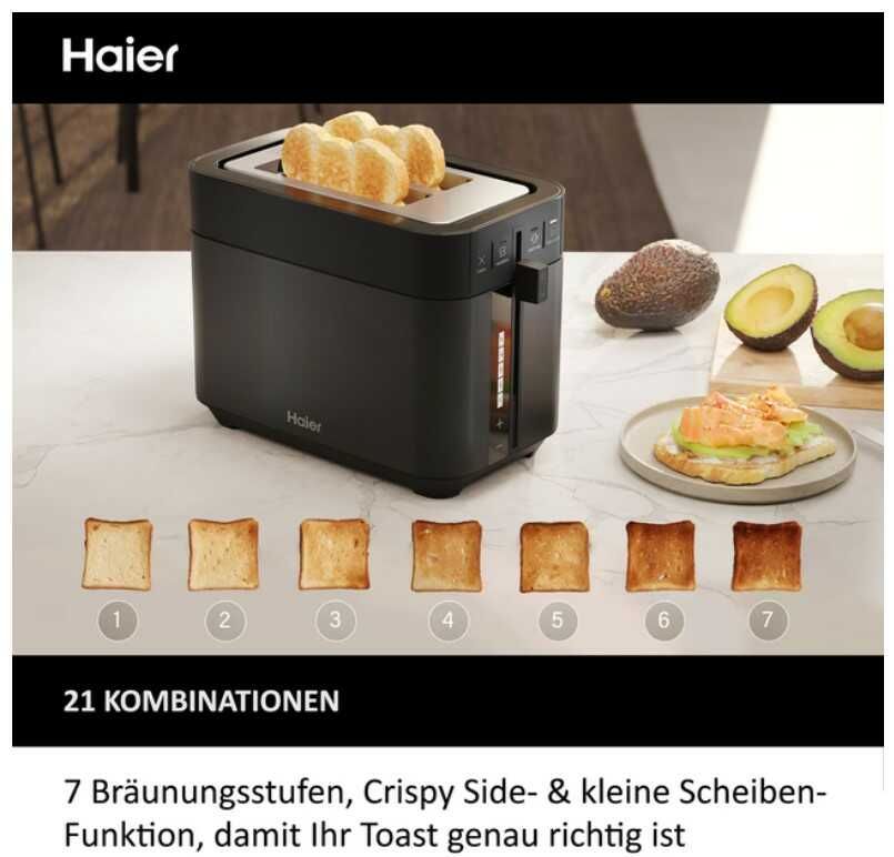 Haier I Master Serie 5 Toaster in Schwarz (2 Schlitze, 7 Bräunungsgrade, 1150 W) für 49€ statt 68,94€