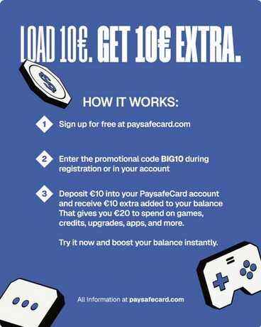 10€ PaysafeCard Guthaben geschenkt für Neukunden – 10€ aufladen mit Code BIG10