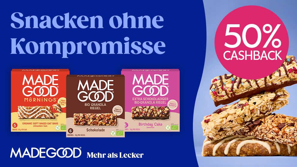 MadeGood Müsli- & Haferriegel Multipacks mit 50% Cashback MadeGood Müsli & Haferriegel Multipacks mit 50% Cashback