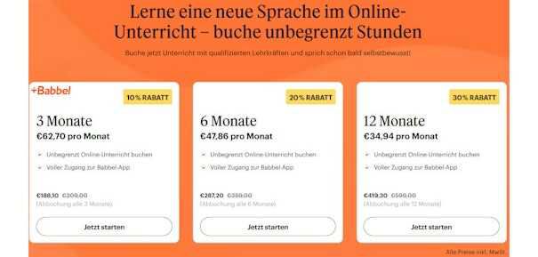 Babbel Live Angebot: Bis zu 30% Rabatt   Sprachen lernen im Online Unterricht, ab 35€