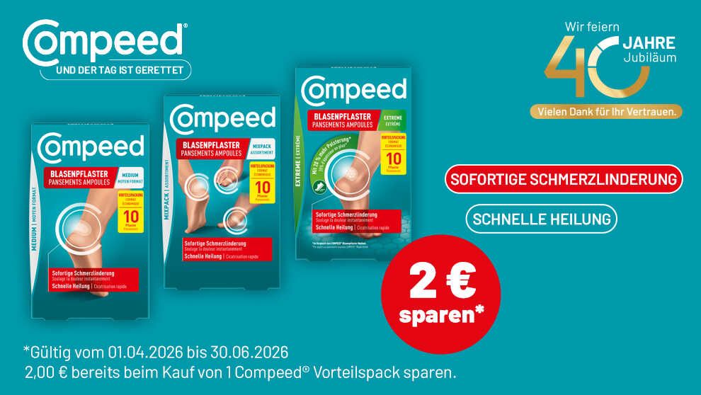 2,00€ Cashback Compeed® Blasenpflaster Vorteilspack 2,00€ Cashback Compeed® Blasenpflaster Vorteilspack