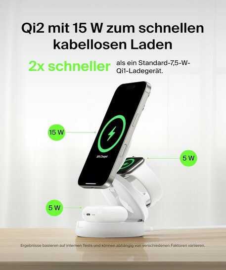 Belkin BoostCharge 3 in 1 Induktive MagSafe kompatible Ladestation mit Qi2 (15W) für 45€ statt 59,98€