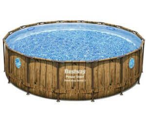 Aufstellpool Bestway Power Steel Holz Design Ø488x122 cm Kartuschenfilter 5.678 l/h Abdeckung und Leiter für 390,00€ PVG 579,80€